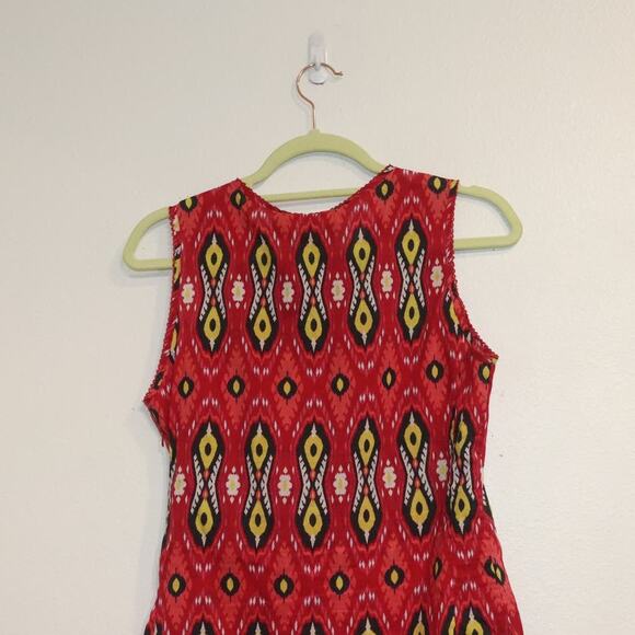 Tory Burch Red Multicolor Ikat Print Sleeveless Blouse Sz 2 - Picture 7 of 10